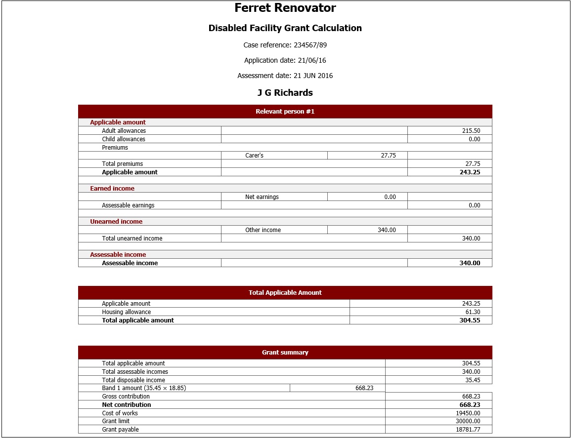 Output calculation screen